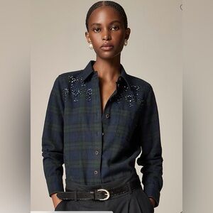 J.Crew Embellished shrunken button-up shirt in tartan brushed cotton oxford